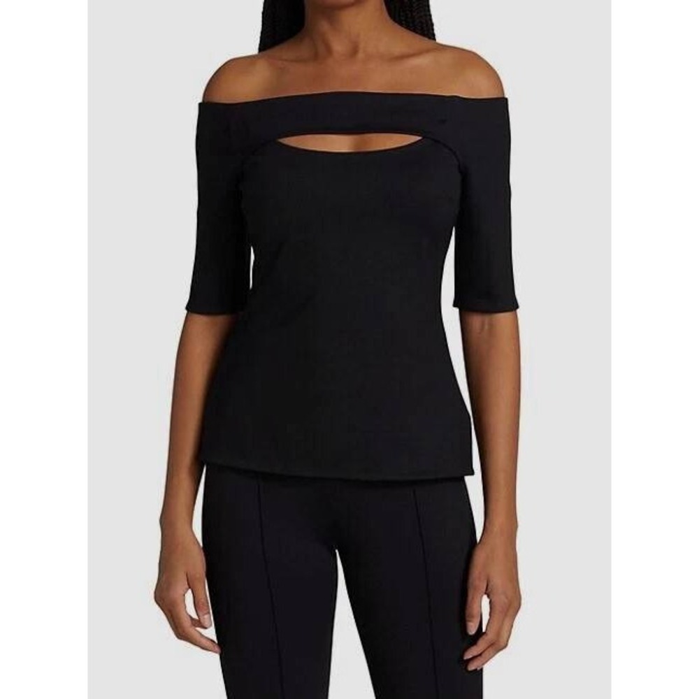 Rosetta Getty Black Off The Shoulder Cutout Elbow Sleeve Top Medium USA Made